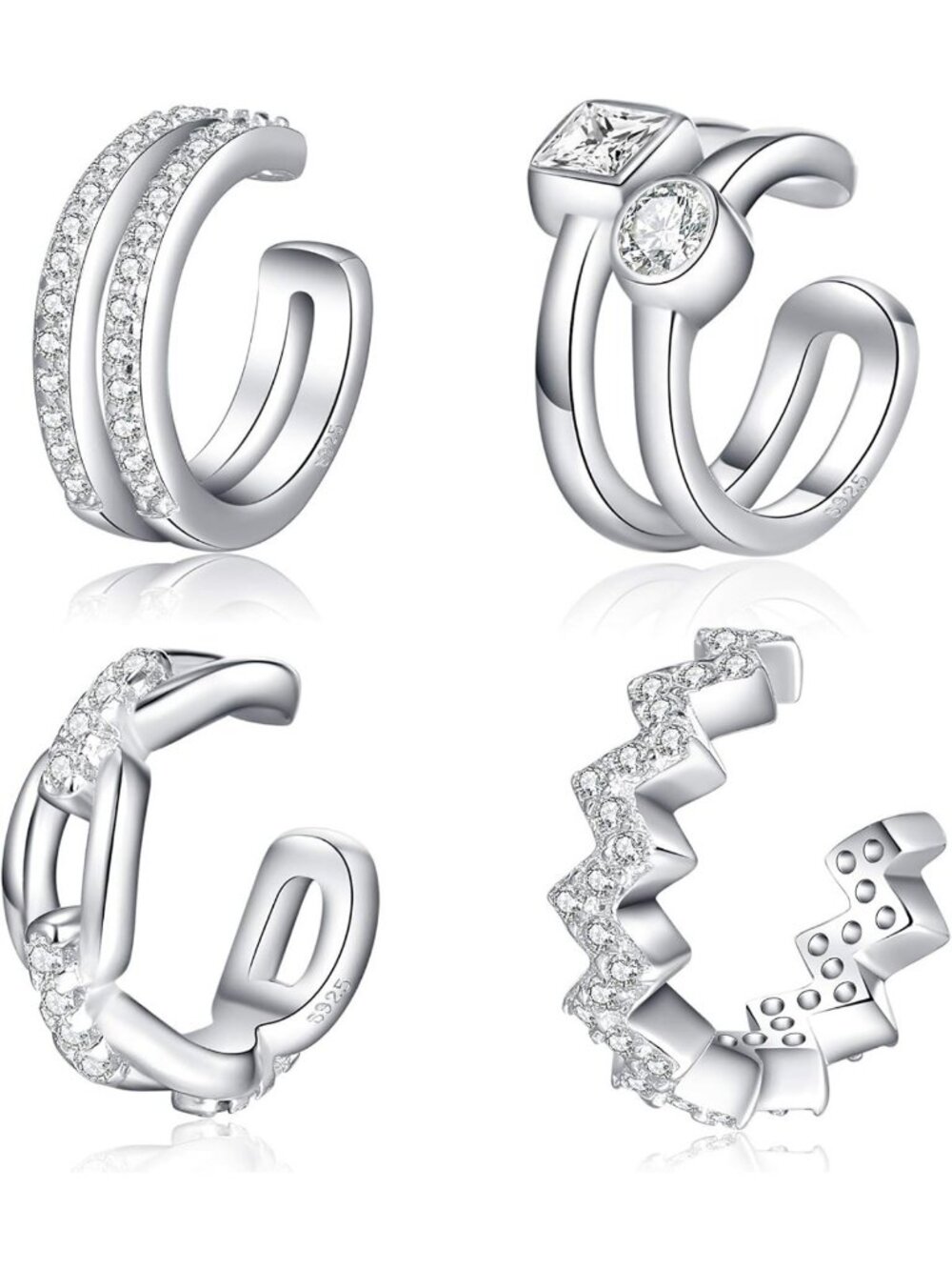 Stylish 925 Sterling Silver Non-Piercing Ear Cuffs for Women, Adjustable Clip-On